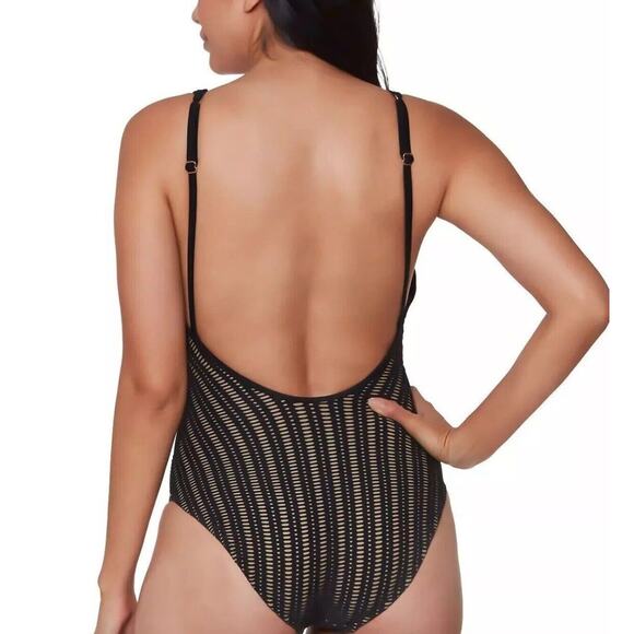 Bar III Artisian Crochet One-Piece Swimsuit, black and nude XL lined boho sexy - Picture 4 of 7
